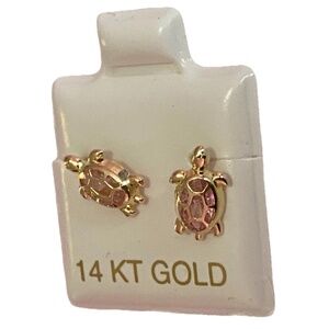 Turtle Pink Opal Stud Earrings 14K Solid Gold With Safety Backing